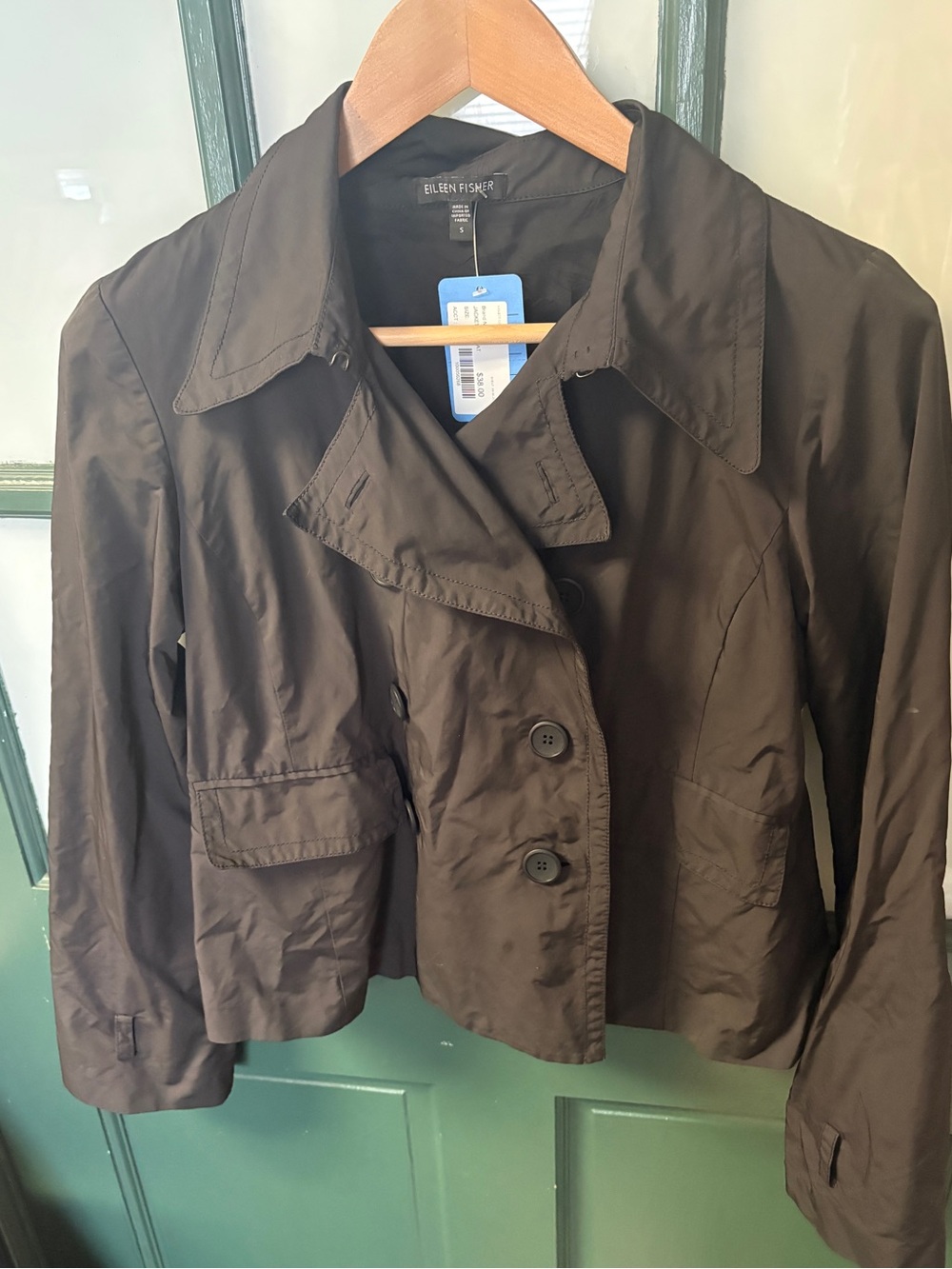 Eileen Fisher Black Cropped Button-Front Trench